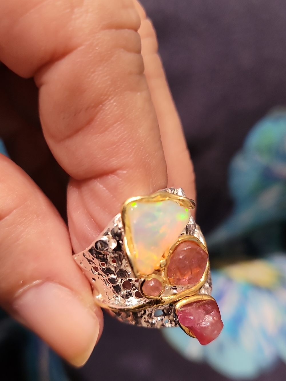 Ring Opal Pink Tourmaline Sterling Silver Earth Art - Picture 3 of 7